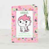 Get Well Little Girl PInk Dinosaur Cartoon Cute  カード (正面)