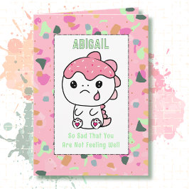 Get Well Little Girl PInk Dinosaur Cartoon Cute  カード