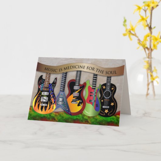 Get Well Music Heals Assortment カラフル Guitars カード (黄色い花)