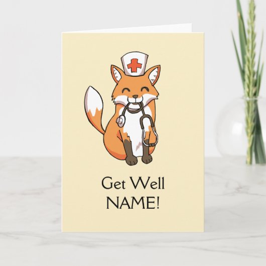 Get Well Soonカードキツネナースパーソナライズされたテンプレート カード (正面)
