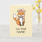 Get Well Soonカードキツネナースパーソナライズされたテンプレート カード (黄色い花)