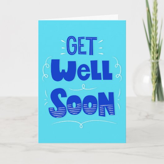 Get Well Soonティール（緑がかった色）とブルータイポグラフィグリーティング カード (正面)