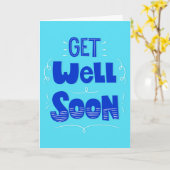 Get Well Soonティール（緑がかった色）とブルータイポグラフィグリーティング カード (黄色い花)
