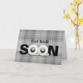 Get Well Soonトイレ紙転がグレイ格子板 カード (黄色い花)