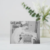 Get Well Soonナース&ヴィンテージタイプライターはがき ポストカード (スタンド正面)