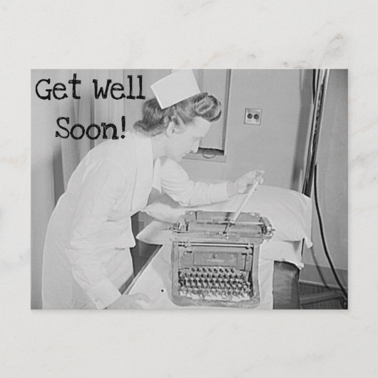 Get Well Soonナース&ヴィンテージタイプライターはがき ポストカード (正面)