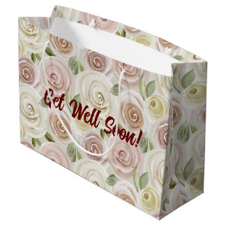 Get Well Soonバラ パターン(の模様が)ある ラージペーパーバッグ