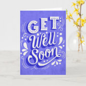 Get Well Soonパープルヴィンテージスタイルタイポグラフィ カード (黄色い花)
