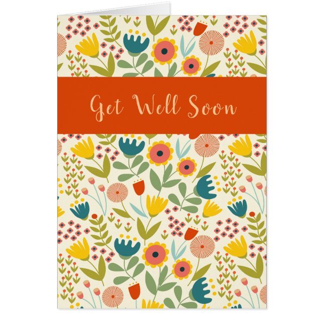 Get Well Soonフォークアートフローラグリーティング (正面)
