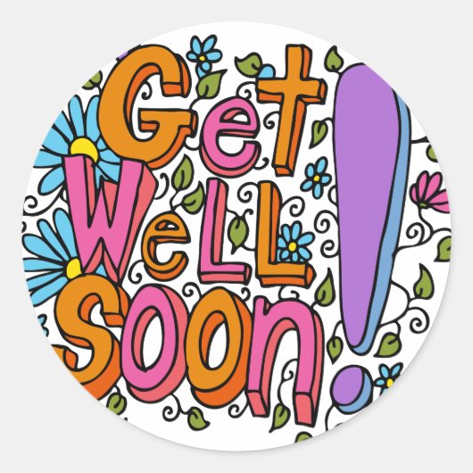 Get Well Soon文字漫画 ラウンドシール (正面)