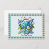 Get Well Soon花籠ターコイズギンガム ノートカード (正面/裏面)