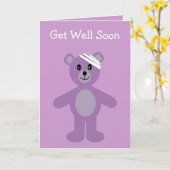 Get Well Soon薄紫漫画teddy bear card カード (黄色い花)