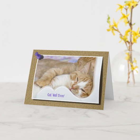 Get Well Soon虎猫 カード (黄色い花)