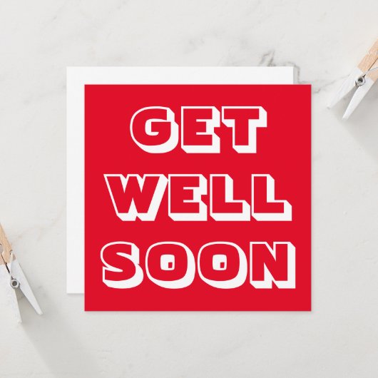 Get Well Soon赤い白はっきりしたタイポグラフィモダン カード (正面/裏面インサイチュ)