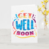 Get Well Soon モダン Chevron and Blueタイポグラフィ カード (黄色い花)