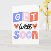 Get Well Soon モダン Orange and Blueタイポグラフィ カード (黄色い花)