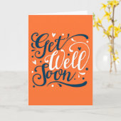 Get Well Soon モダン Orange and Blueタイポグラフィ カード (黄色い花)