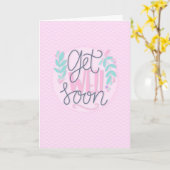 Get Well Soon モダン Pink Chevronタイポグラフィ カード (黄色い花)