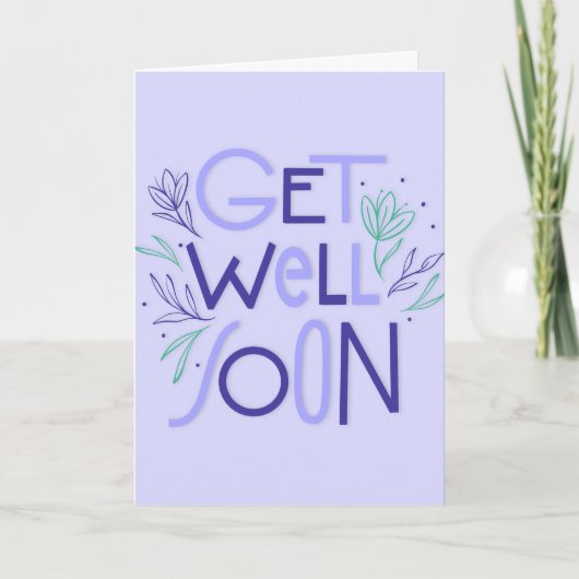Get Well Soon モダン Purple and Blueタイポグラフィ カード (正面)