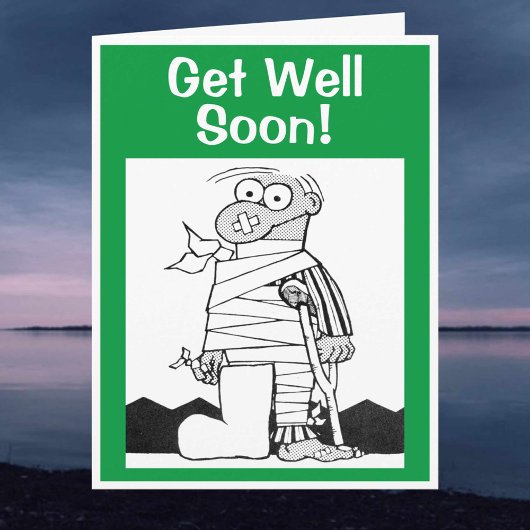 Get Well Soon – 松葉杖に包帯を付けた男 カード