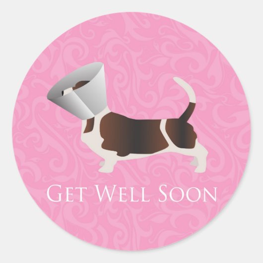 Get Well Soon - Basset Hound Female ラウンドシール (正面)
