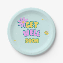 Get well soon bold text with flowers on blue