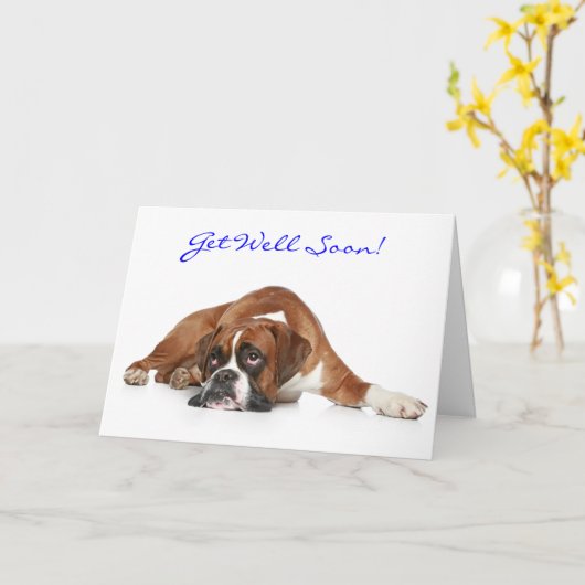 Get Well Soon Boxer Dog Greeting Card - Verse カード (黄色い花)