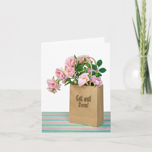 Get Well Soon Cardのためのピンクのバラ カード (正面)