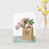 Get Well Soon Cardのためのピンクのバラ カード (黄色い花)