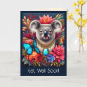 Get Well Soon Card Ausie Koala Bear Hugs and Love カード (黄色い花)