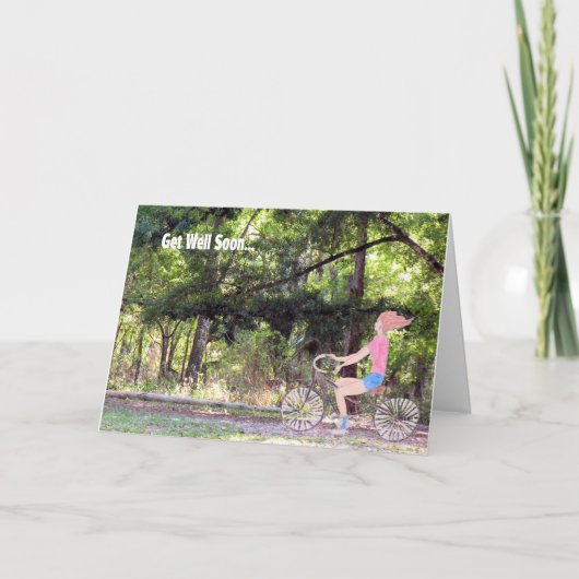Get Well Soon Card, Girl, Bicycle & 自然 カード (正面)