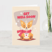 Get Well Soon CartoonキツネとCoffee Greeting カード (正面)