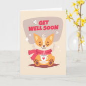 Get Well Soon CartoonキツネとCoffee Greeting カード (黄色い花)