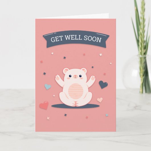Get Well Soon Cute Cartoon Bear Greeting カード (正面)