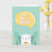 Get Well Soon Cute Cartoon Polar Bear Greeting カード (黄色い花)