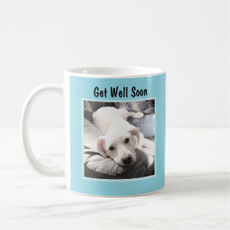 Get Well Soon Cute White Puppy Dog Photo Blue コーヒーマグカップ