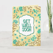 Get Well Soon Floral Yellow Teal Card カード (正面)