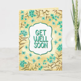 Get Well Soon Floral Yellow Teal Card カード