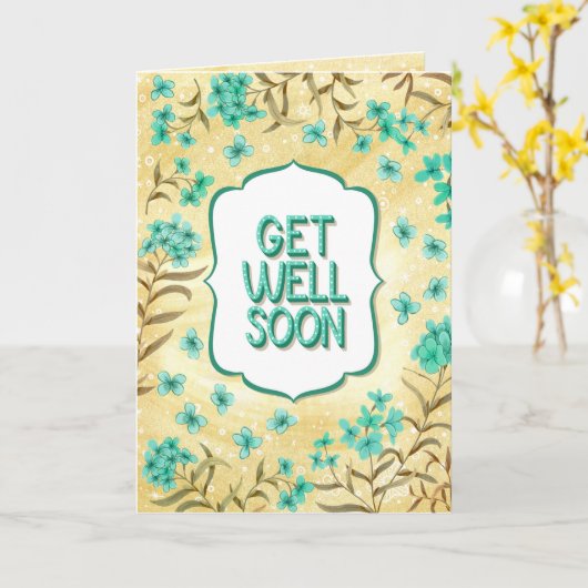 Get Well Soon Floral Yellow Teal Card カード (黄色い花)