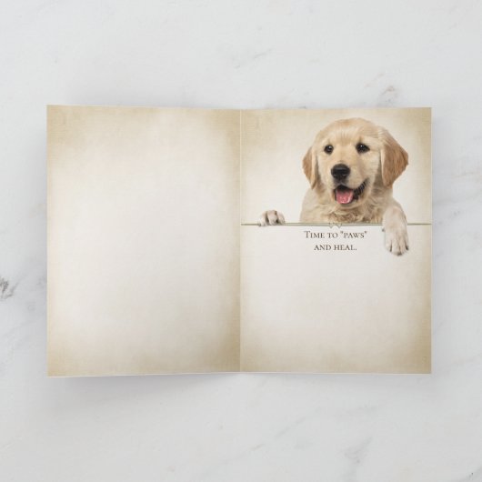 Get Well Soon Golden Retrieverの子犬 カード (内部)