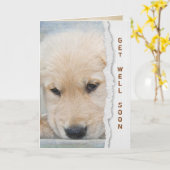 Get Well Soon Golden Retrieverの子犬 カード (黄色い花)