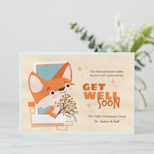 Get Well Soon Little Fox Card 招待状 (スタンド正面)