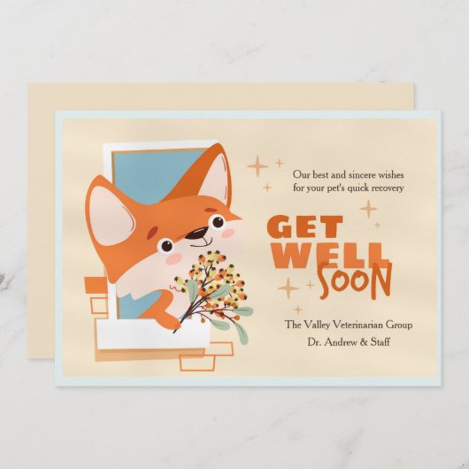 Get Well Soon Little Fox Card 招待状 (正面/裏面)