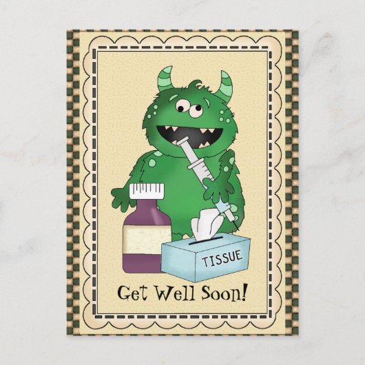 Get Well Soon Monsterグリーティングポストカード ポストカード (正面)