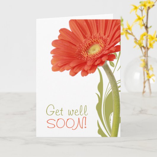 Get Well Soon Orange Gerberaデイジー空白の Inside カード (黄色い花)