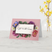 Get Well Soon Pastelフラワーフレームヴィンテージ カード (黄色い花)