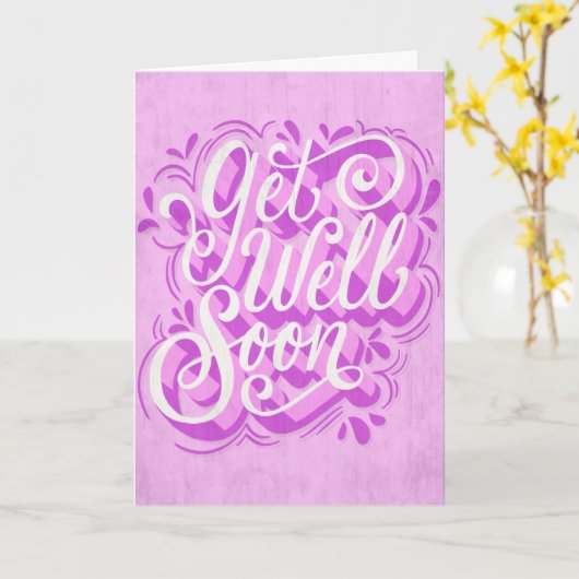 Get Well Soon Pinkヴィンテージスタイルタイポグラフィカード カード (黄色い花)