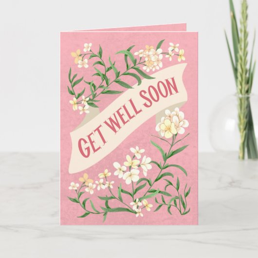 Get Well Soon Pink Soft Pastel Floral Banner カード (正面)