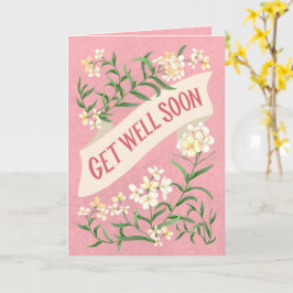 Get Well Soon Pink Soft Pastel Floral Banner カード