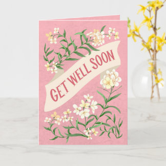 Get Well Soon Pink Soft Pastel Floral Banner カード